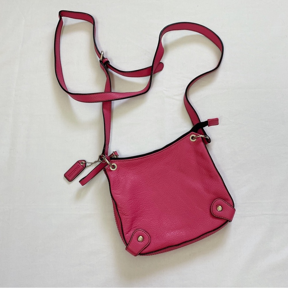 Danier pink leather crossbody bag with silver hardware